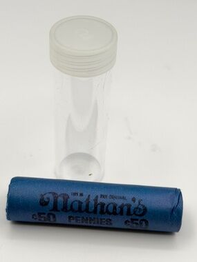 Vintage Nathan’s Hot Dog Penny Coin Roll 50¢ Wheat Cent Paper Ends UNOPENED
